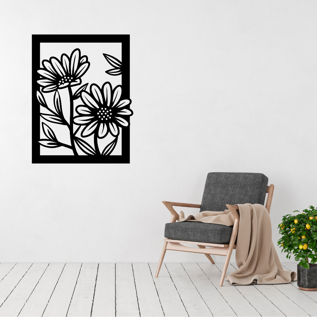 Sunflower wall art displayed in a bright modern interior space