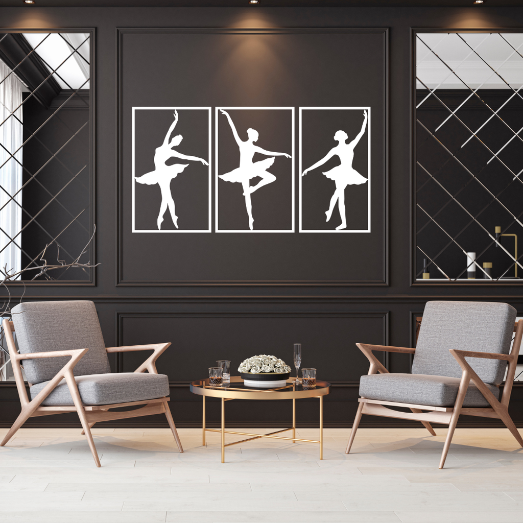 Grace in Motion | Ballerina Trio Metal Wall Art showcased in a sophisticated interior.