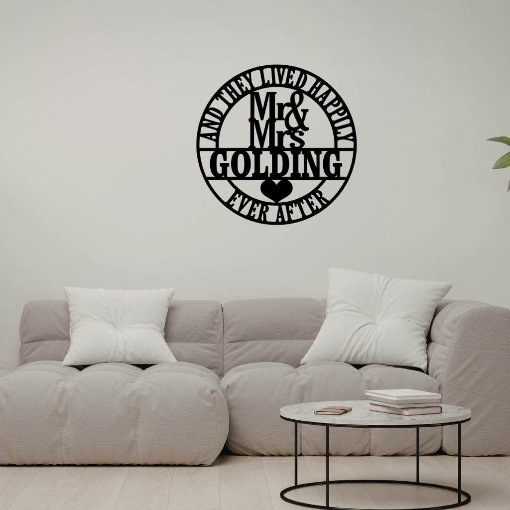 Romantic wedding metal wall art displayed in a cosy bedroom