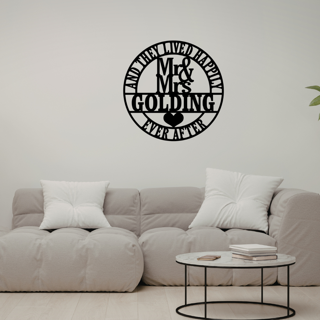 Romantic wedding metal wall art displayed in a cosy bedroom
