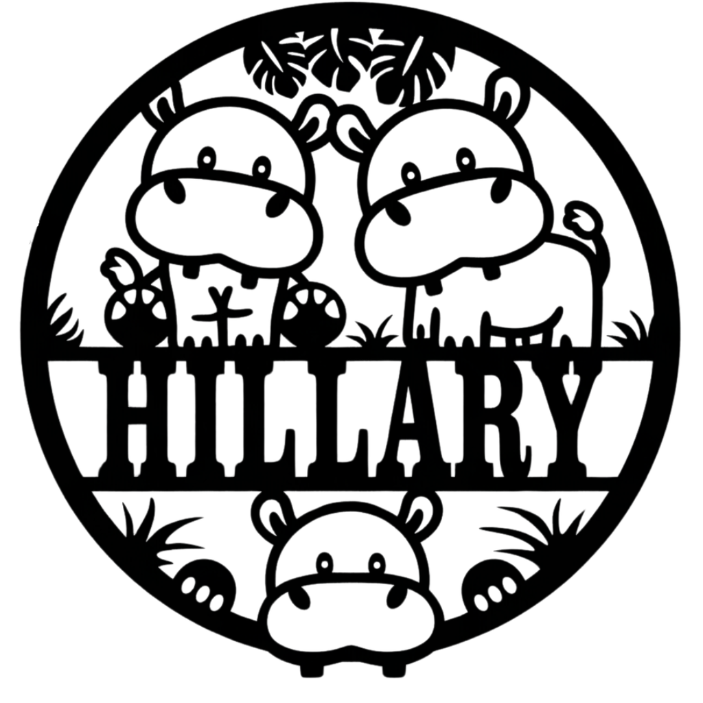 Happy Hippos metal wall sign isolated on plain background