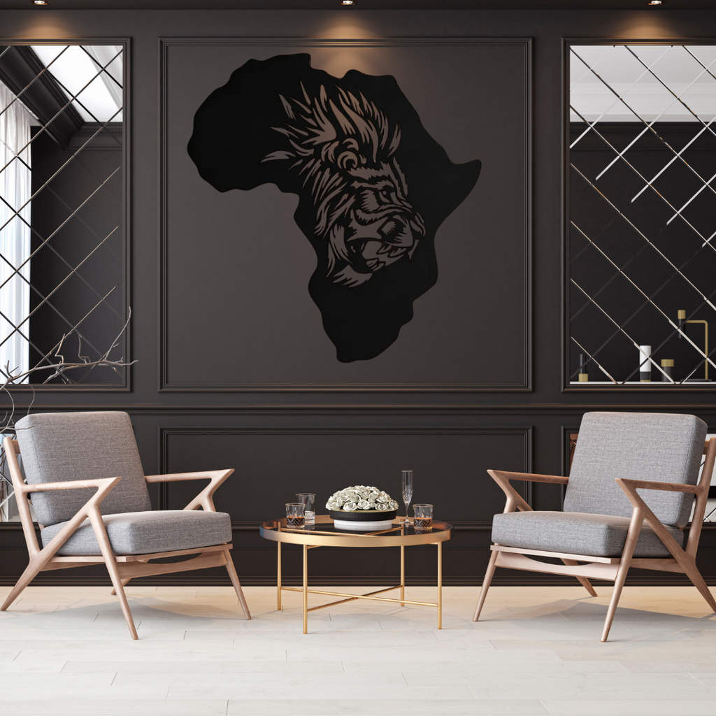 Primal Spirit | Gorilla Africa Map Metal Wall Art mounted on a sophisticated feature wall in a modern living room.