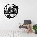 Hello Summer | Tropical Beach Metal Wall Art displayed in a bright modern living room.
