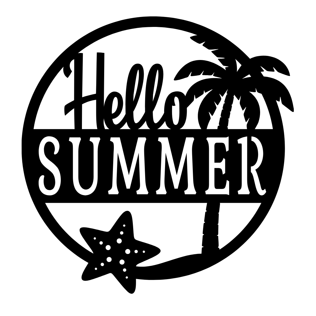 Hello Summer | Tropical Beach Metal Wall Art crafted from premium laser-cut powder-coated steel.