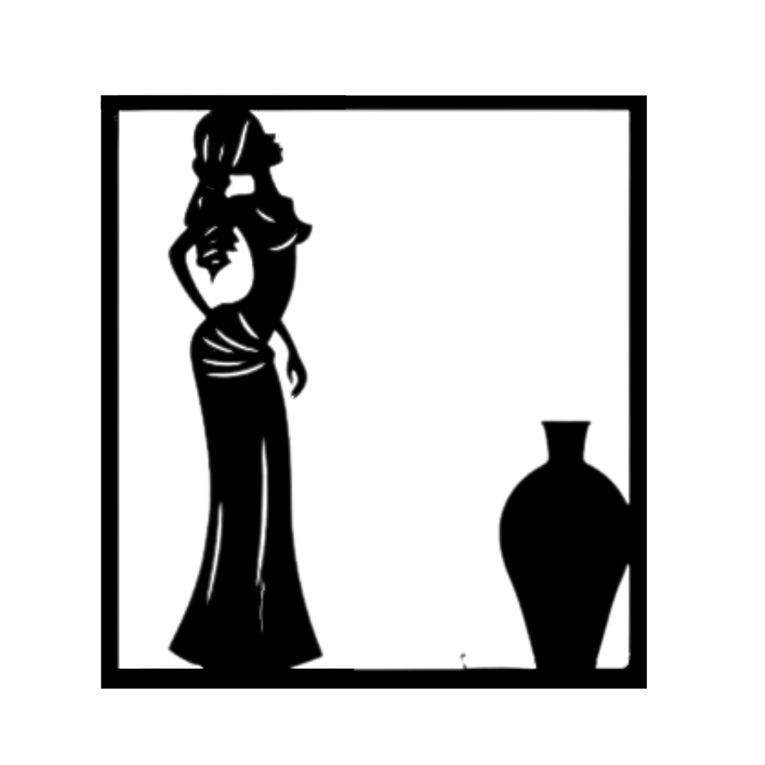 African woman metal wall art holding vase silhouette design