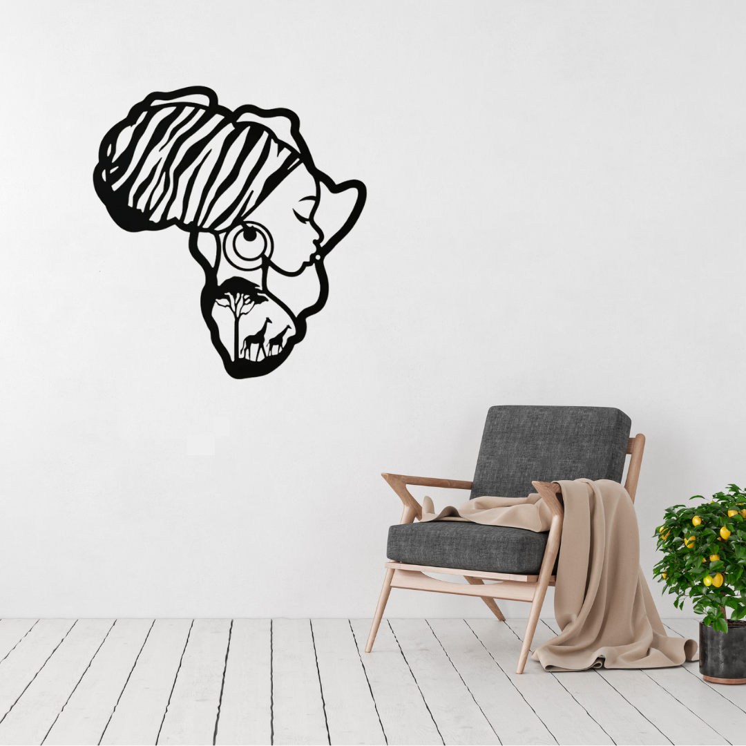 Heritage of Africa | African Woman Metal Wall Art displayed in a modern living room.