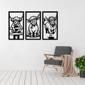 Highland Herd three piece Highland cow metal wall art displayed above a contemporary chair