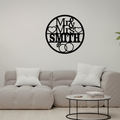 Personalised wedding metal wall sign displayed in a romantic bedroom interior
