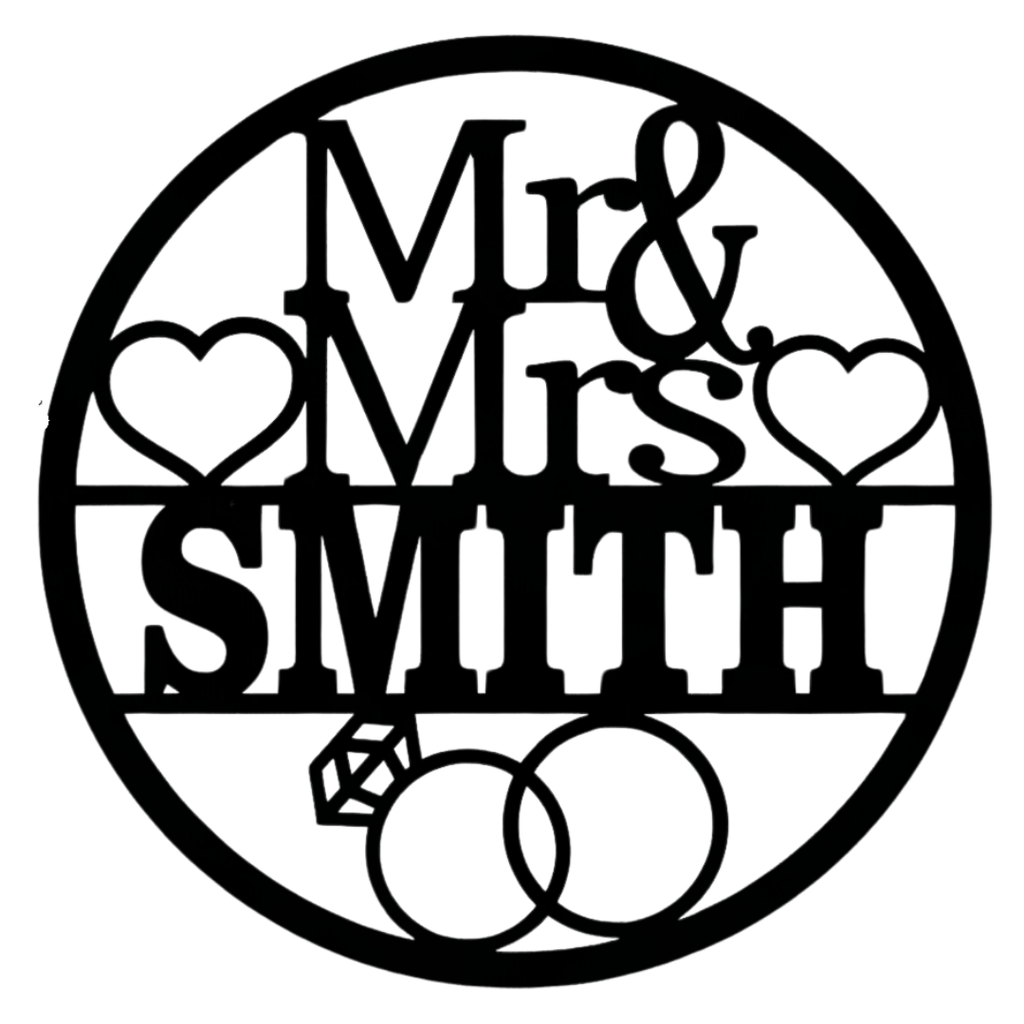Hitched & Happy couple metal wall art isolated on plain white background
