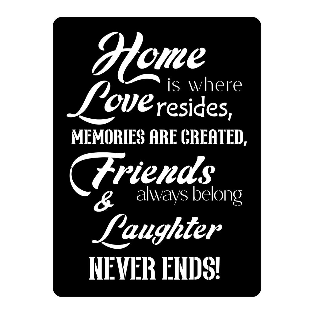 Close-up of the Home is Where Love Resides inspirational laser-cut metal wall art sign.