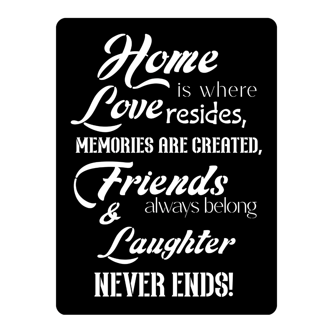 Close-up of the Home is Where Love Resides inspirational laser-cut metal wall art sign.