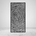 Imprint fingerprint-inspired metal privacy screen with flowing concentric lines and organic swirl pattern