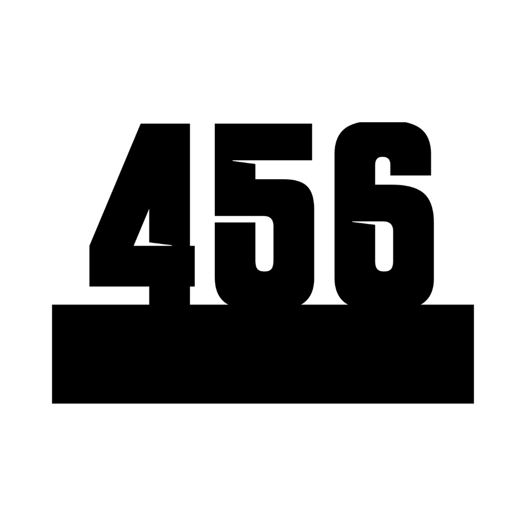 Modern floating metal address plaque with oversized custom house numbers in a minimalist industrial design.