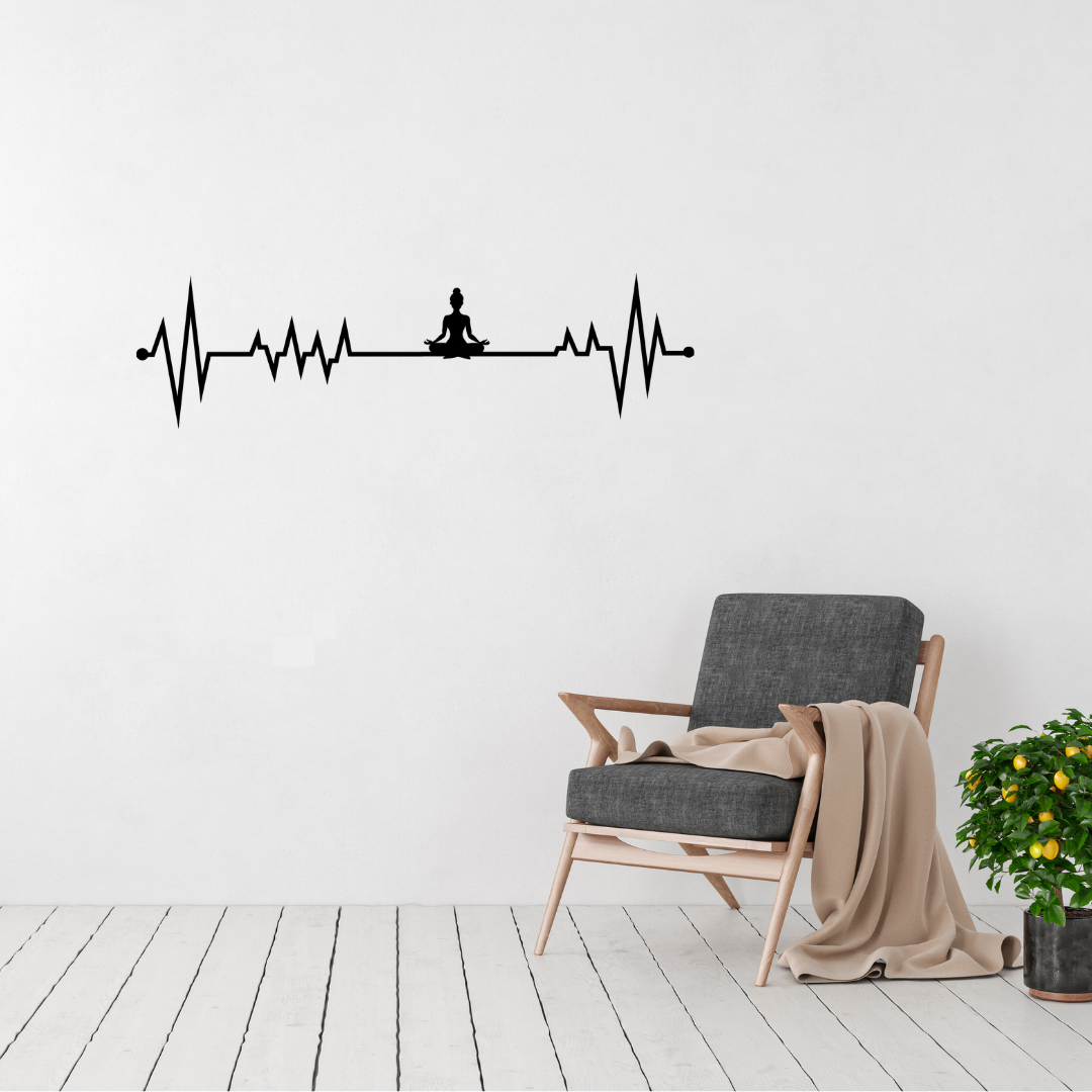 Inner Balance | Yoga Heartbeat Metal Wall Art displayed in a modern living room.