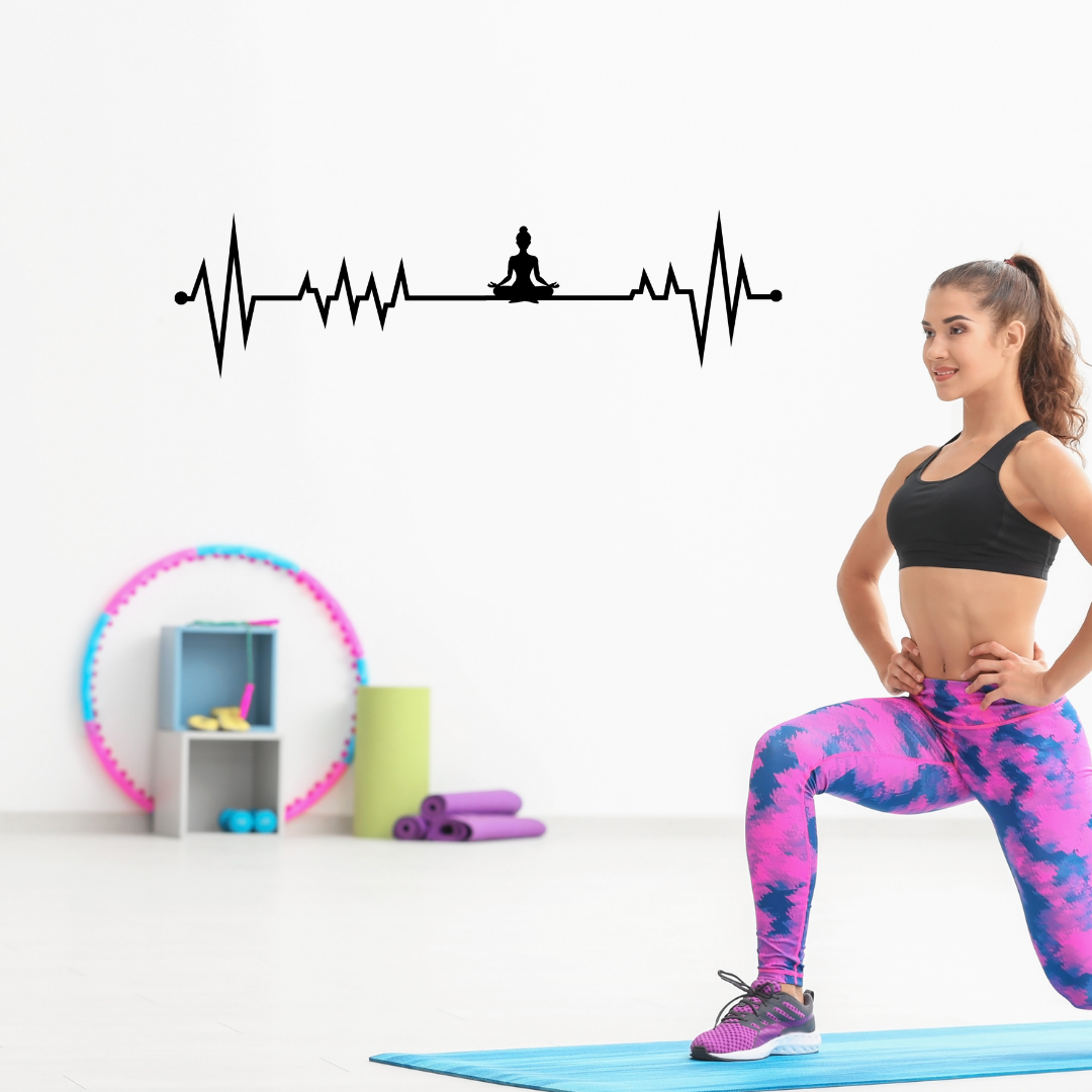 Inner Balance | Yoga Heartbeat Metal Wall Art installed in a modern yoga and fitness studio.