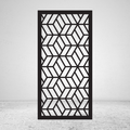 Interlock geometric metal privacy screen with repeating chevron and angular interlocking pattern
