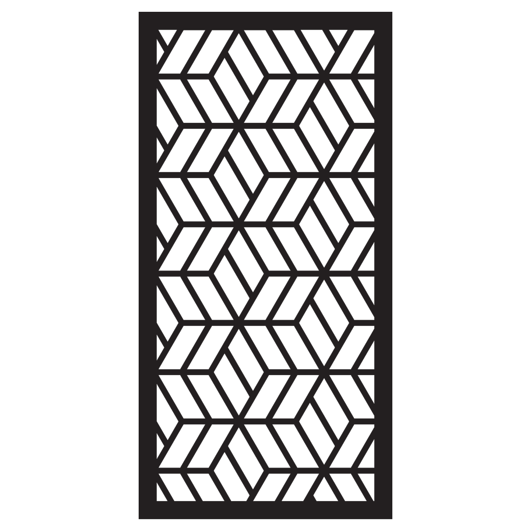 Interlock decorative metal privacy panel isolated on a white background showing its repeating geometric chevron design