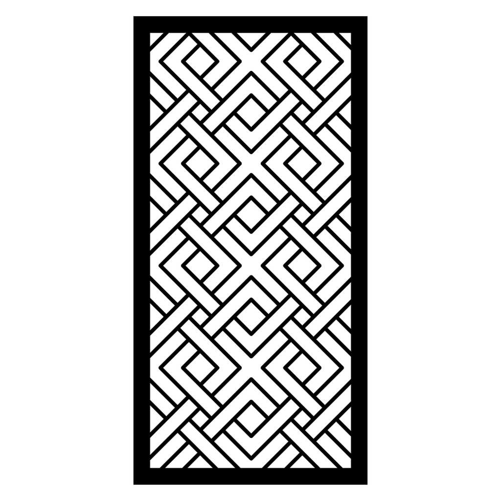 Interwoven Geometry interlocking diamond metal screen panel displayed on a dark background showing the intricate geometric design