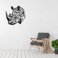 Rhino metal wall art displayed in a modern office or interior space