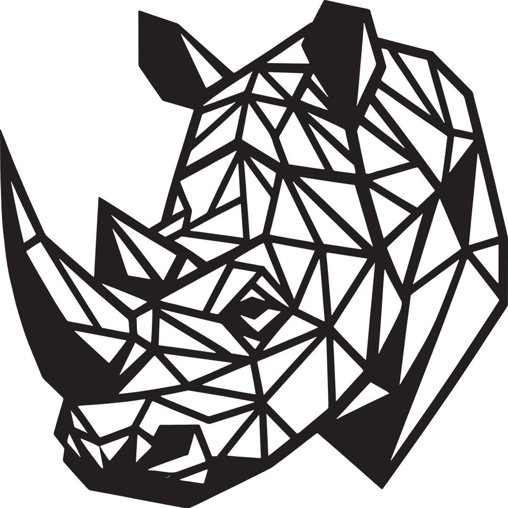 Polygonal rhino metal wall art geometric wildlife design in black finish