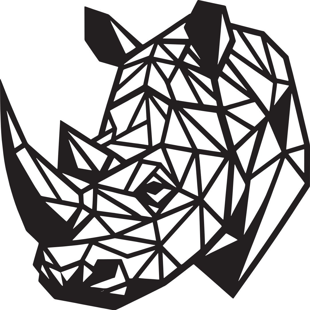 Polygonal rhino metal wall art geometric wildlife design in black finish