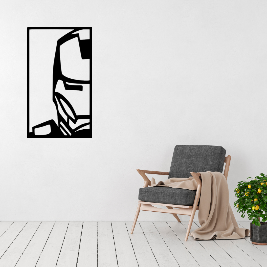 Iron man wall art displayed in a modern entertainment space