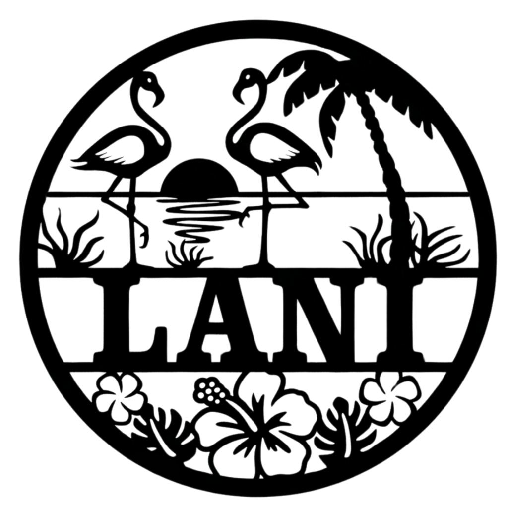 Island Glow Flamingo personalised metal wall sign on white background