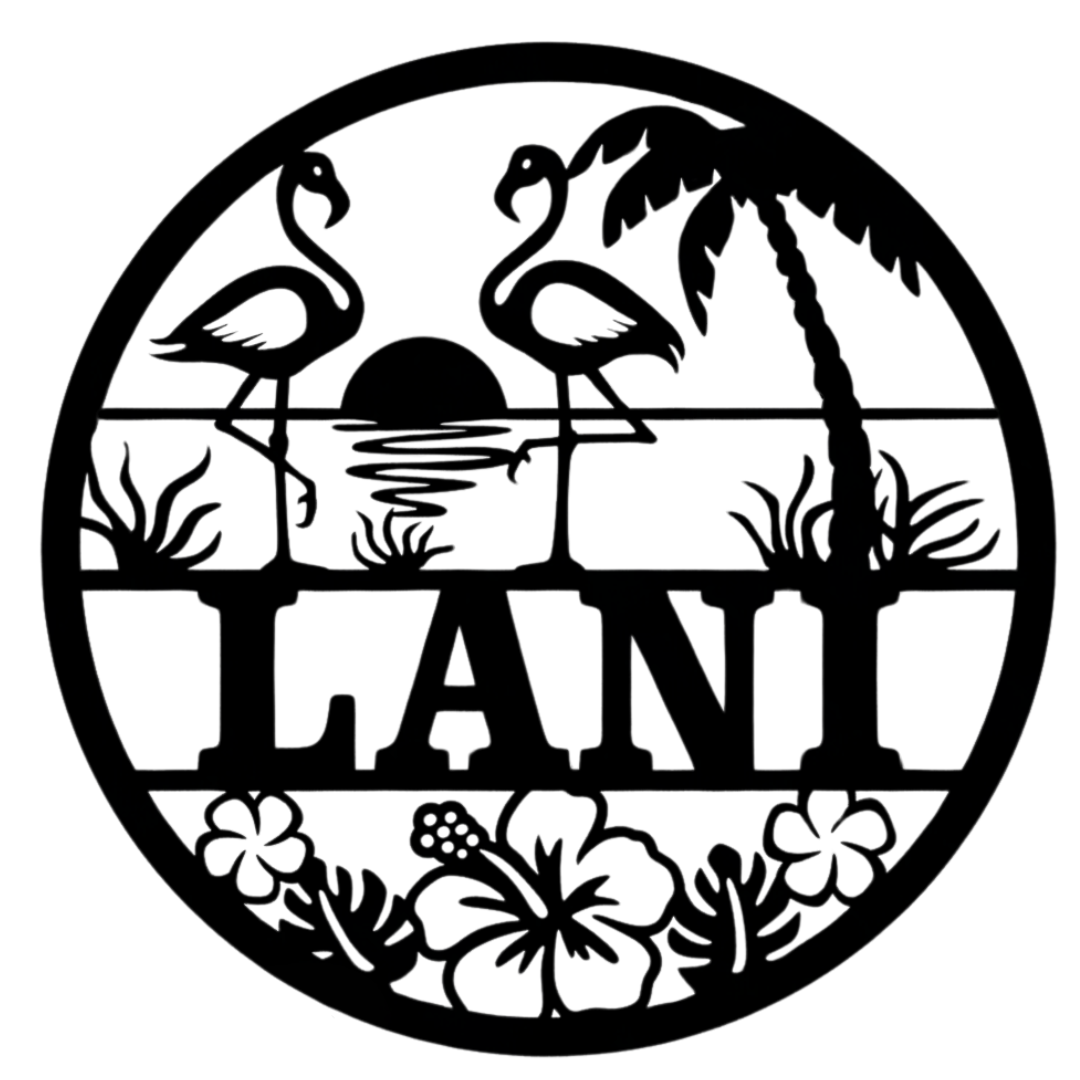 Island Glow Flamingo personalised metal wall sign on white background