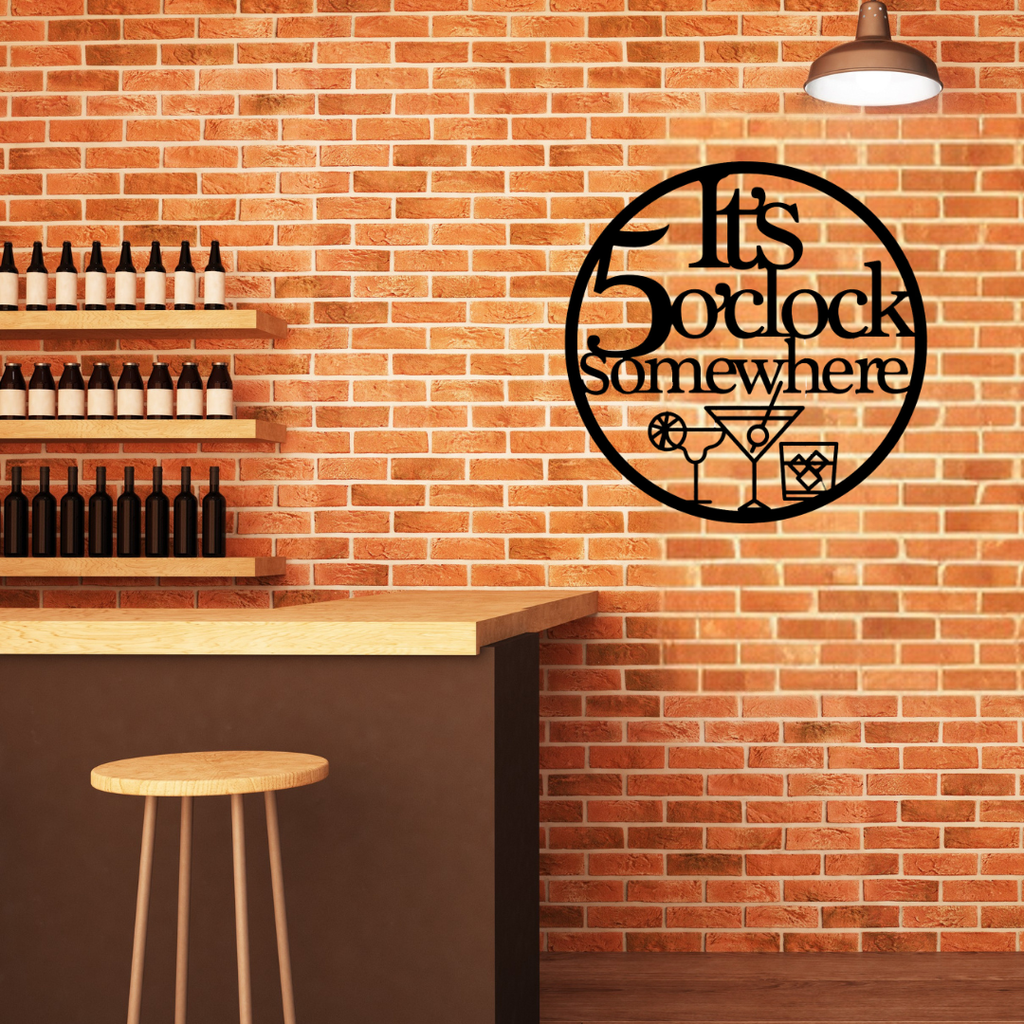 It's 5 O'Clock Somewhere | Cocktail Metal Wall Art crafted from premium laser-cut steel with a durable powder-coated finish.