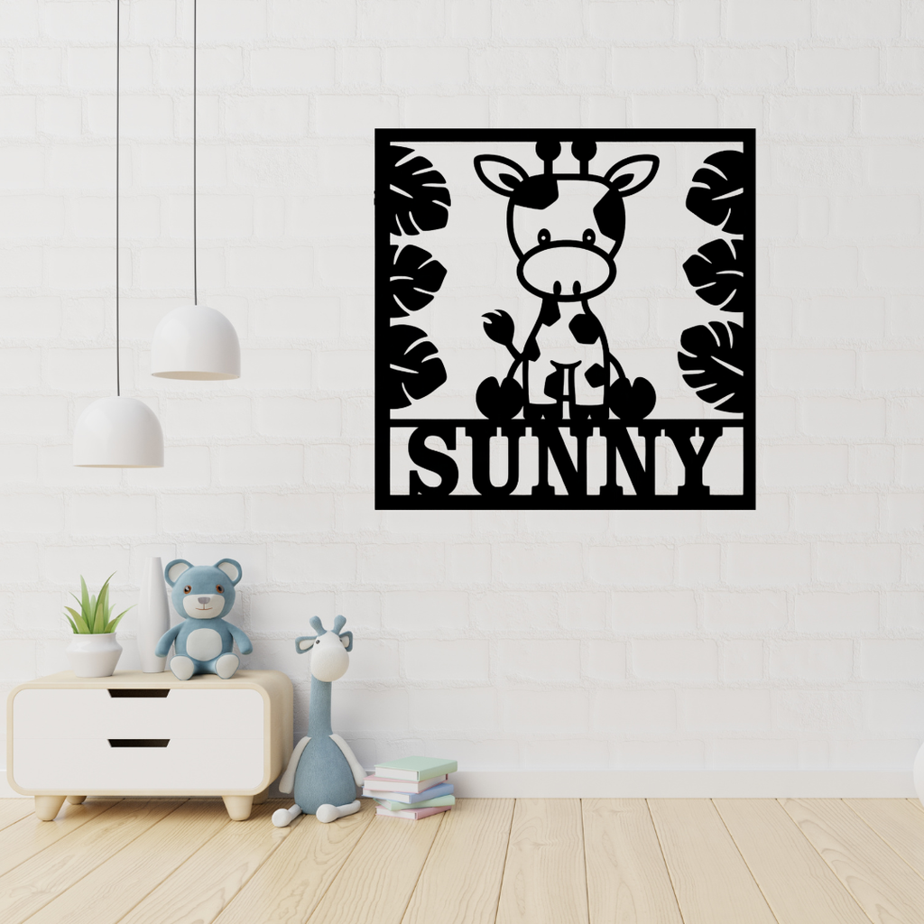 Giraffe jungle wall art hanging in a safari-themed nursery
