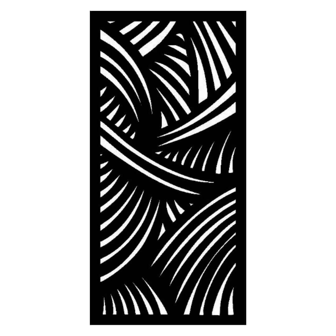 Jungle Luxe palm frond metal privacy panel on a white background with bold jungle-inspired detailing