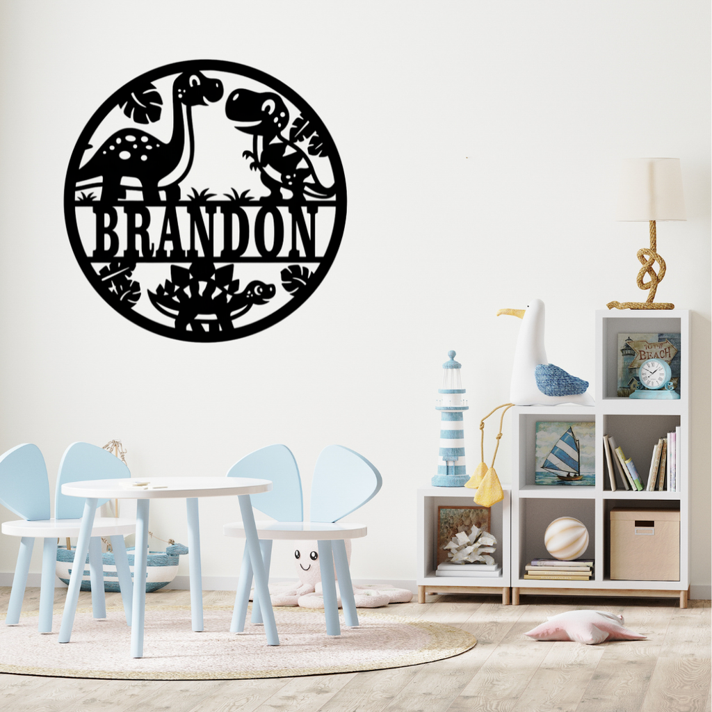 Jungle dinosaur décor styled in a themed nursery space