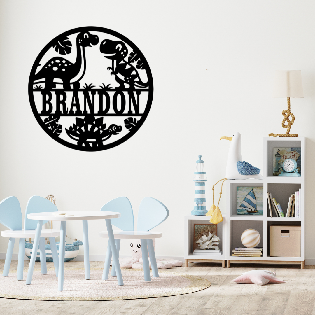 Jungle dinosaur décor styled in a themed nursery space