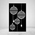 Lantern Cascade decorative metal privacy screen with ribbed circular forms, dotted lines and hanging ornament shapes