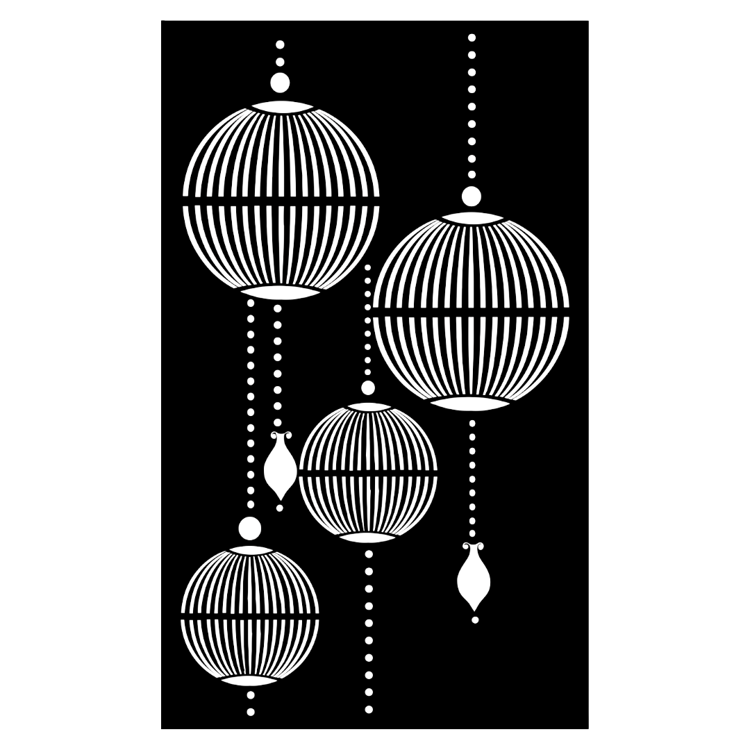 Lantern Cascade metal privacy panel isolated on a white background showing its intricate lantern-inspired decorative pattern