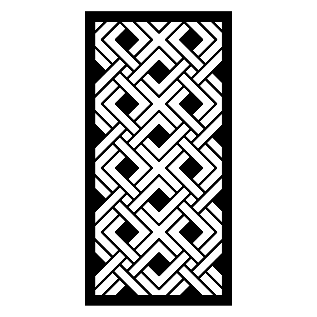Lattice Weave decorative metal privacy panel isolated on a white background showing its interlocking geometric design