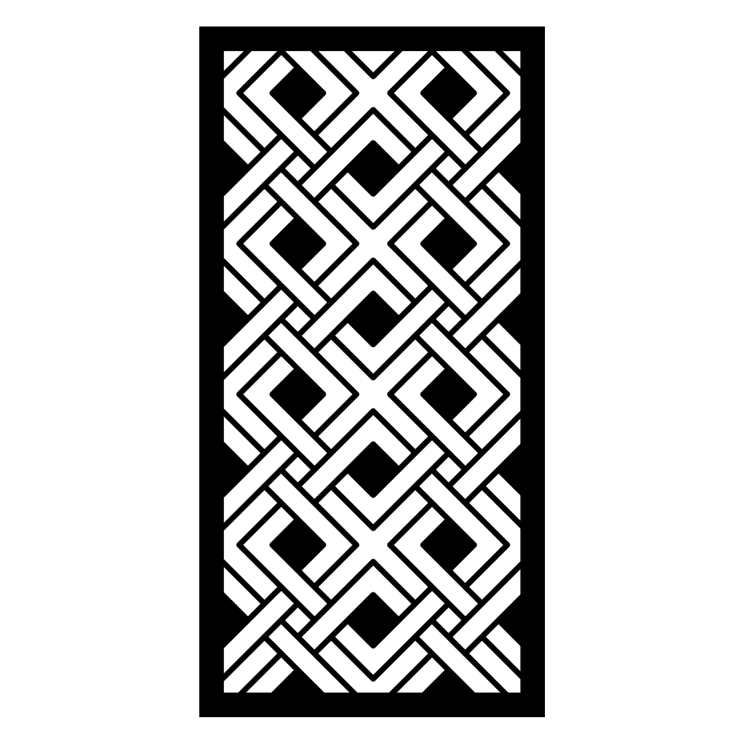 Lattice Weave decorative metal privacy panel isolated on a white background showing its interlocking geometric design