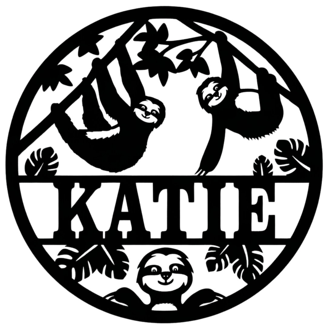 Lazy Jungle personalised sloth metal sign on plain background