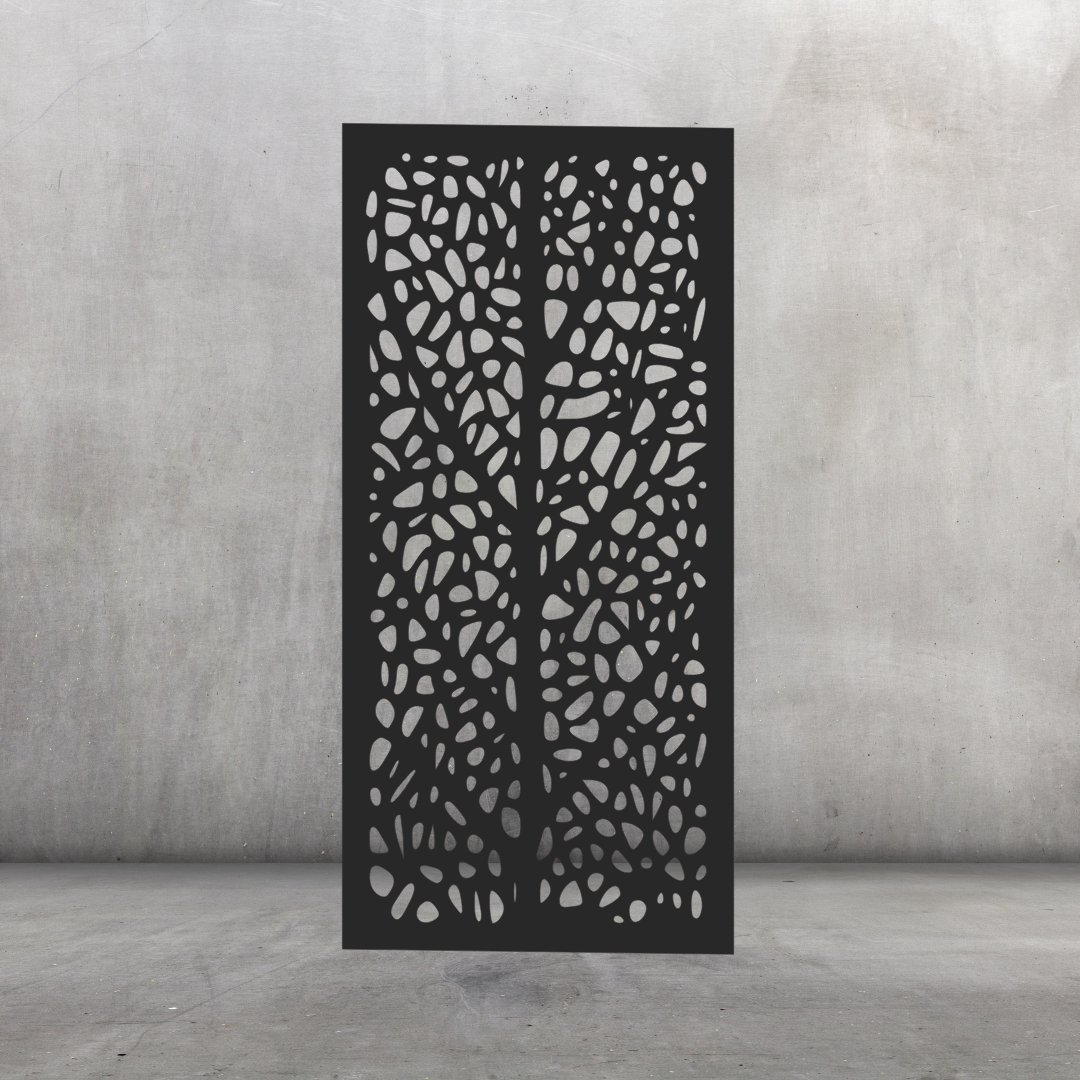 Leaf Vein botanical metal privacy screen displayed against a dark grey wall with flowing leaf-inspired vein detailing