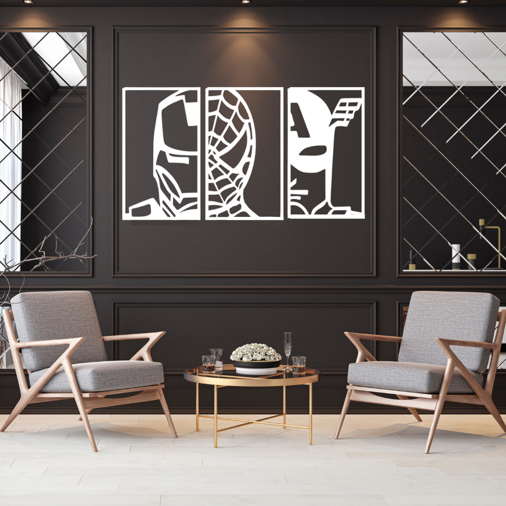 Superhero metal wall art as a statement piece in a luxury interior setting