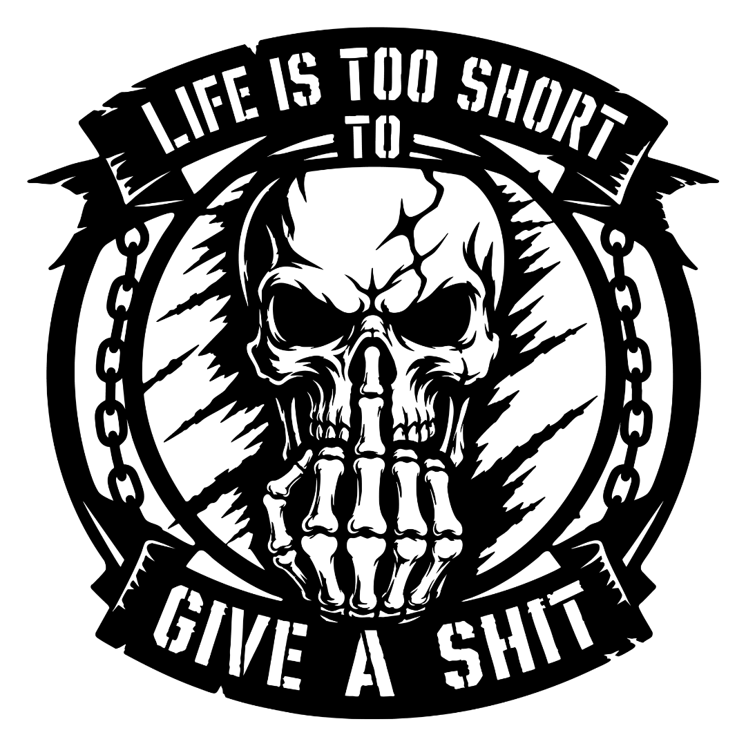 Life Is Short skull statement metal wall art on white background
