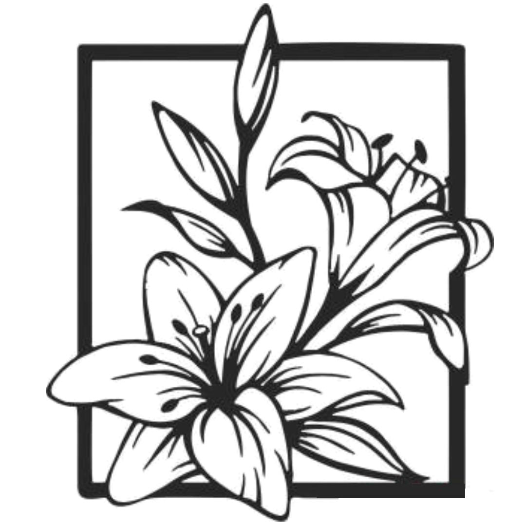 Lily metal wall art extending beyond frame elegant floral design in black finish