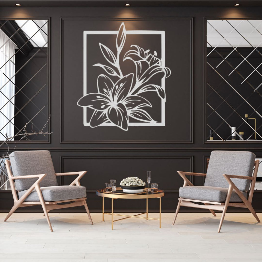 Lily metal wall art as a statement piece in a luxury interior setting