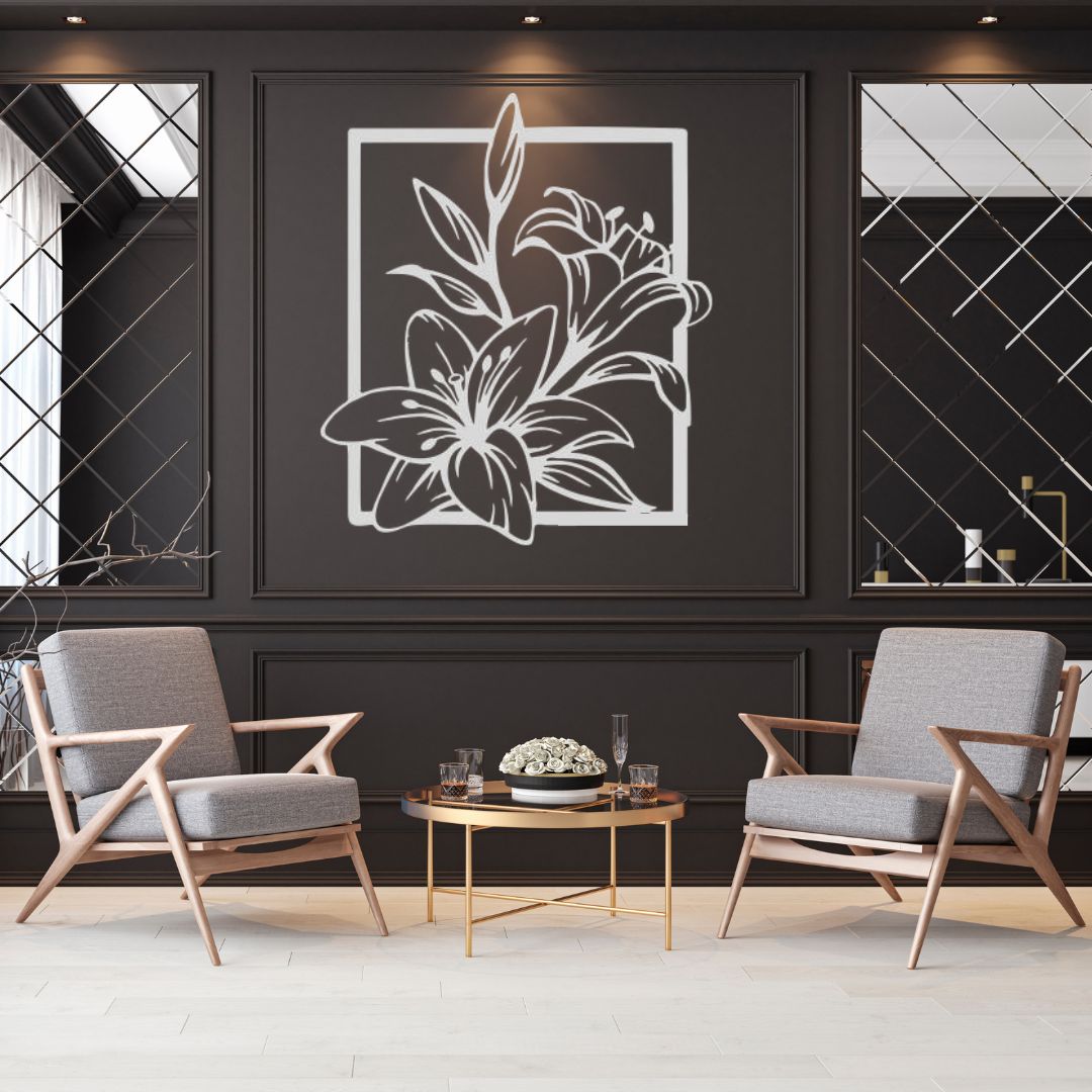 Lily metal wall art as a statement piece in a luxury interior setting