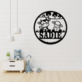 Farm animal wall art displayed in a rustic nursery interior