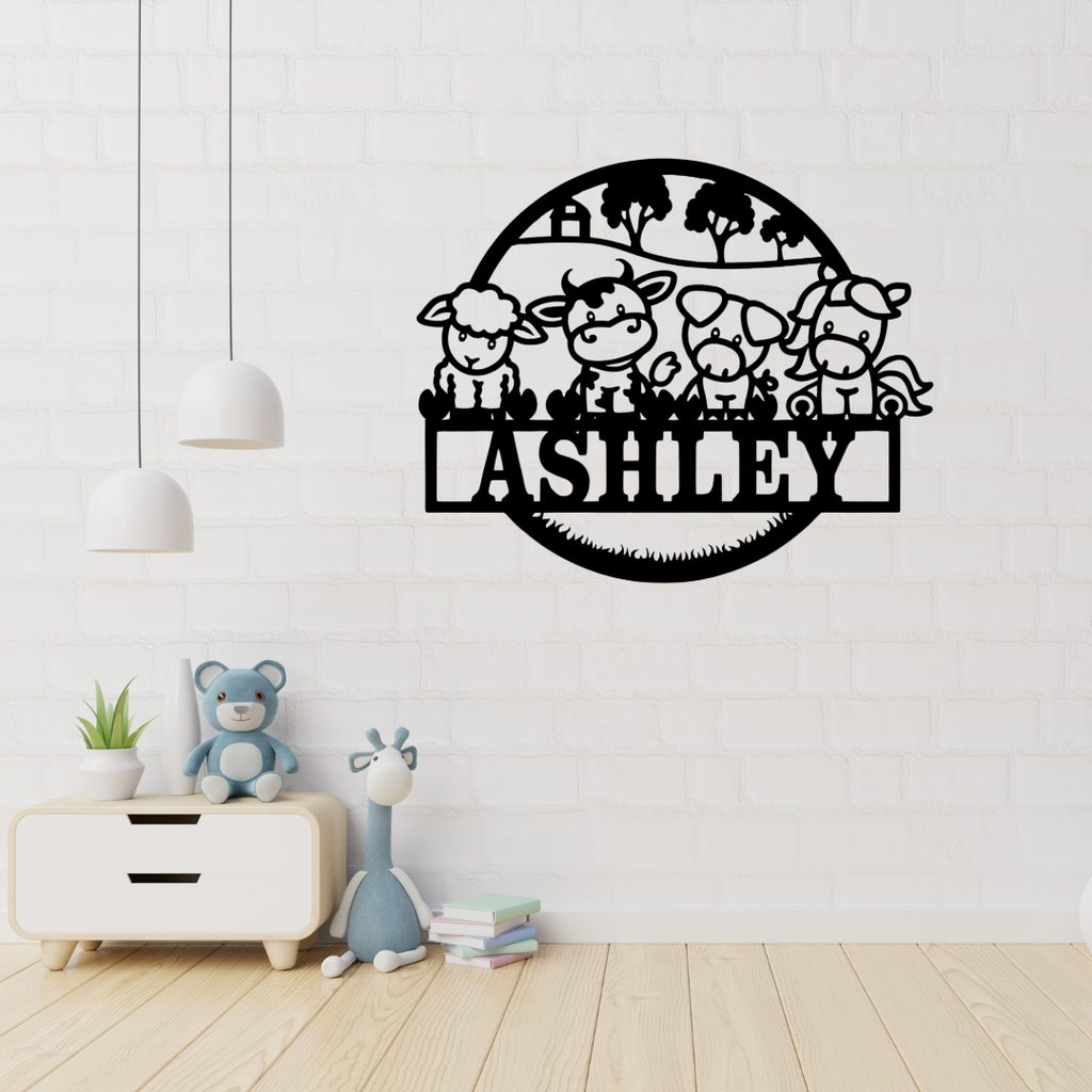 Farm animal wall art displayed in a playful country-themed nursery