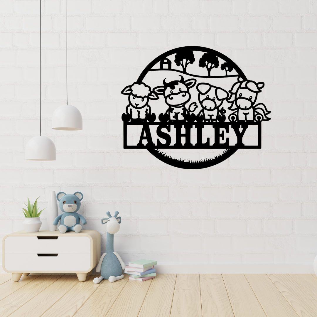 Farm animal wall art displayed in a playful country-themed nursery