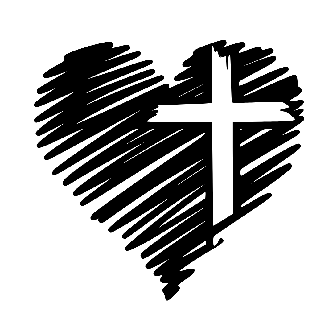 Love and Faith heart cross metal wall art isolated on a white background showing an elegant heart and cross design