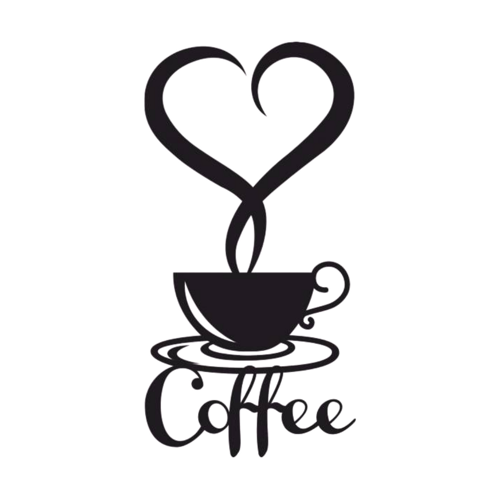 Coffee cup metal wall art with heart steam modern kitchen decor
