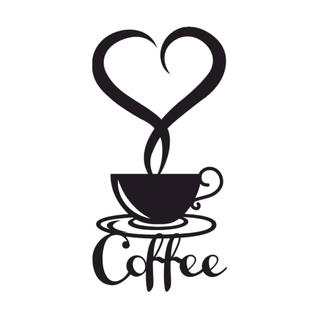 Coffee cup metal wall art with heart steam modern kitchen decor